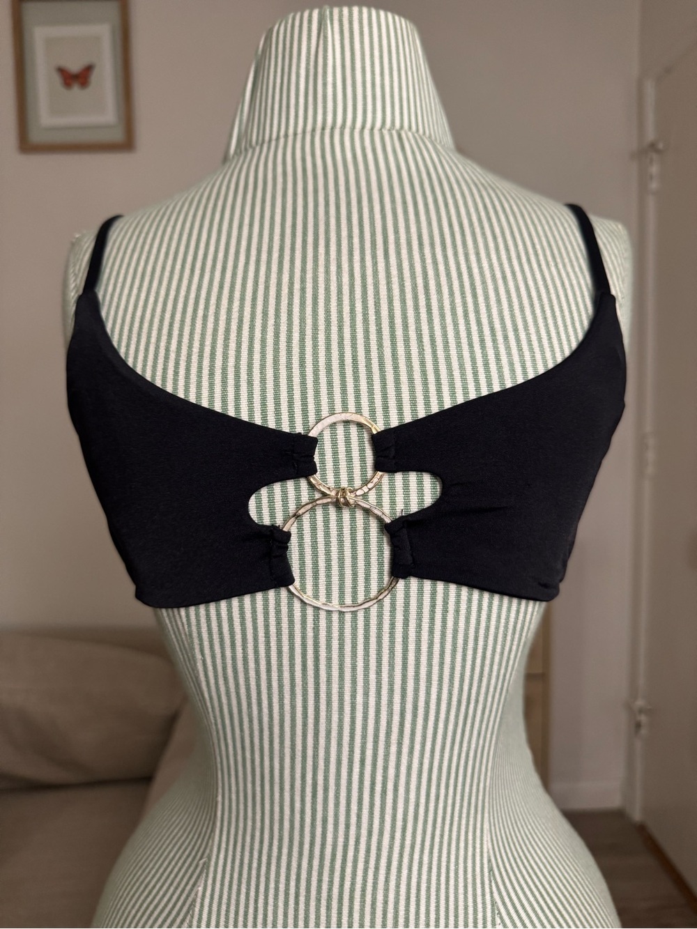 Beach Bunny Black O-Ring Bikini Top Size Small Adjustable Swim Top